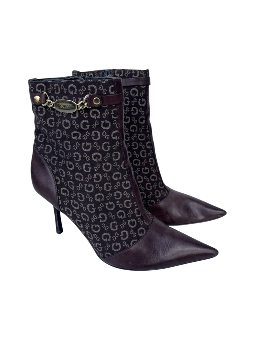 Guess Vintage Heeled‎ Ankle Boots Women’s 7 US Brown Logo Chain Stiletto